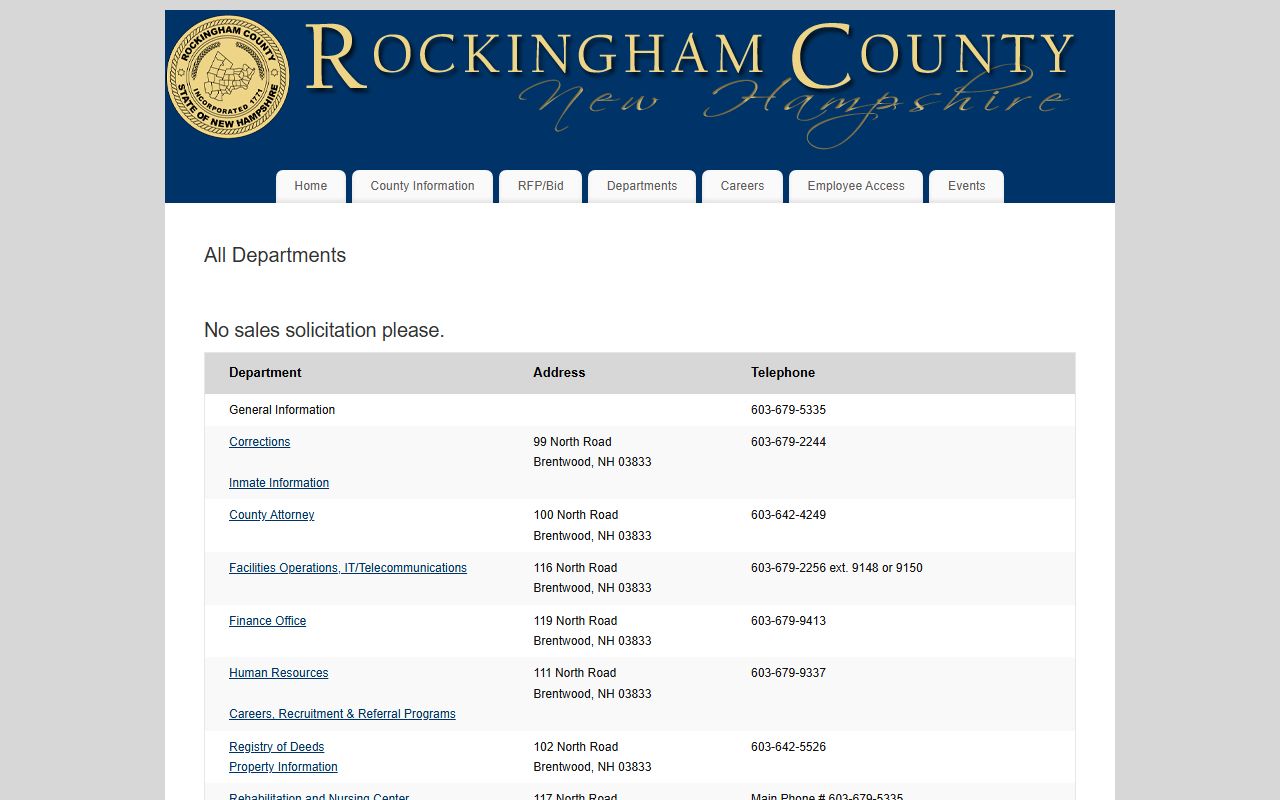 Rockingham County department contact table for clerk and county offices