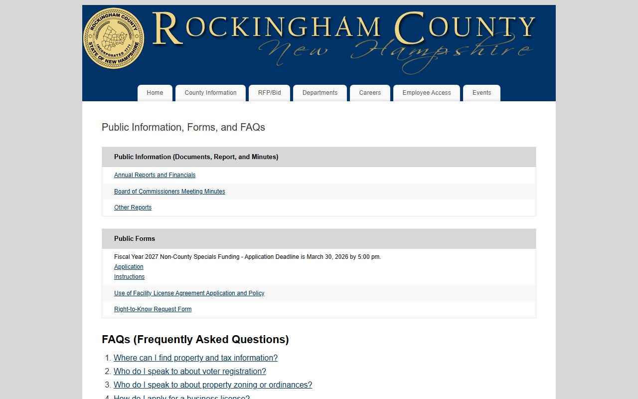 Rockingham County public information, forms, and Right-to-Know request page