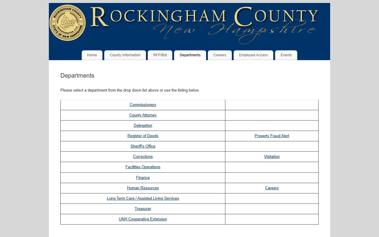 Rockingham County department index listing the Register of Deeds