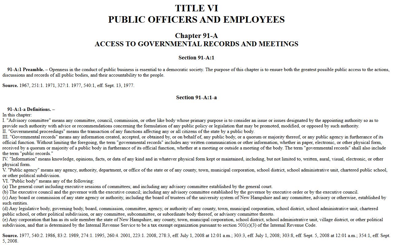 Rockingham County court records public access law RSA 91-A