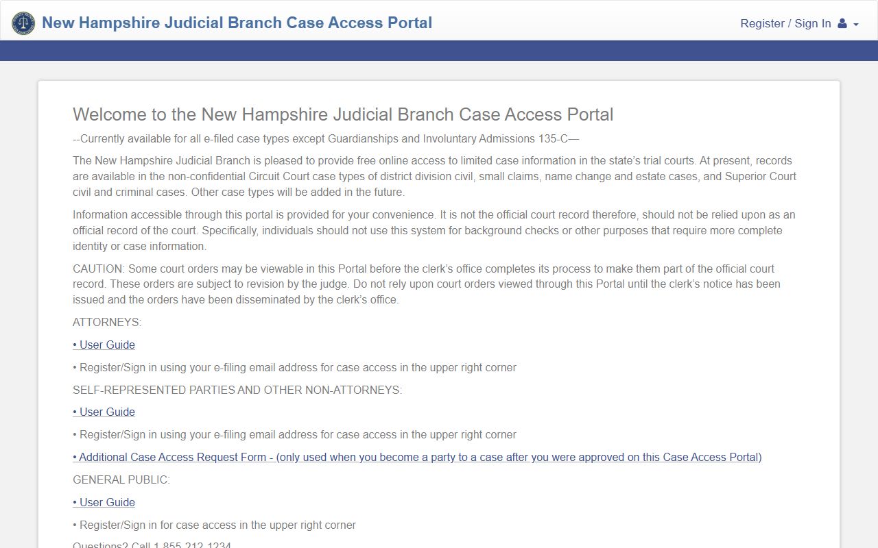 Rockingham County court records search on the New Hampshire Case Access Portal